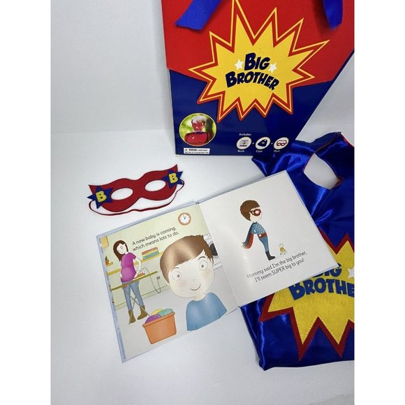 Big Brother Gift Set W/ Super Hero Cape Costume, Mask, & Book Intro To New Baby - Picture 5 of 6